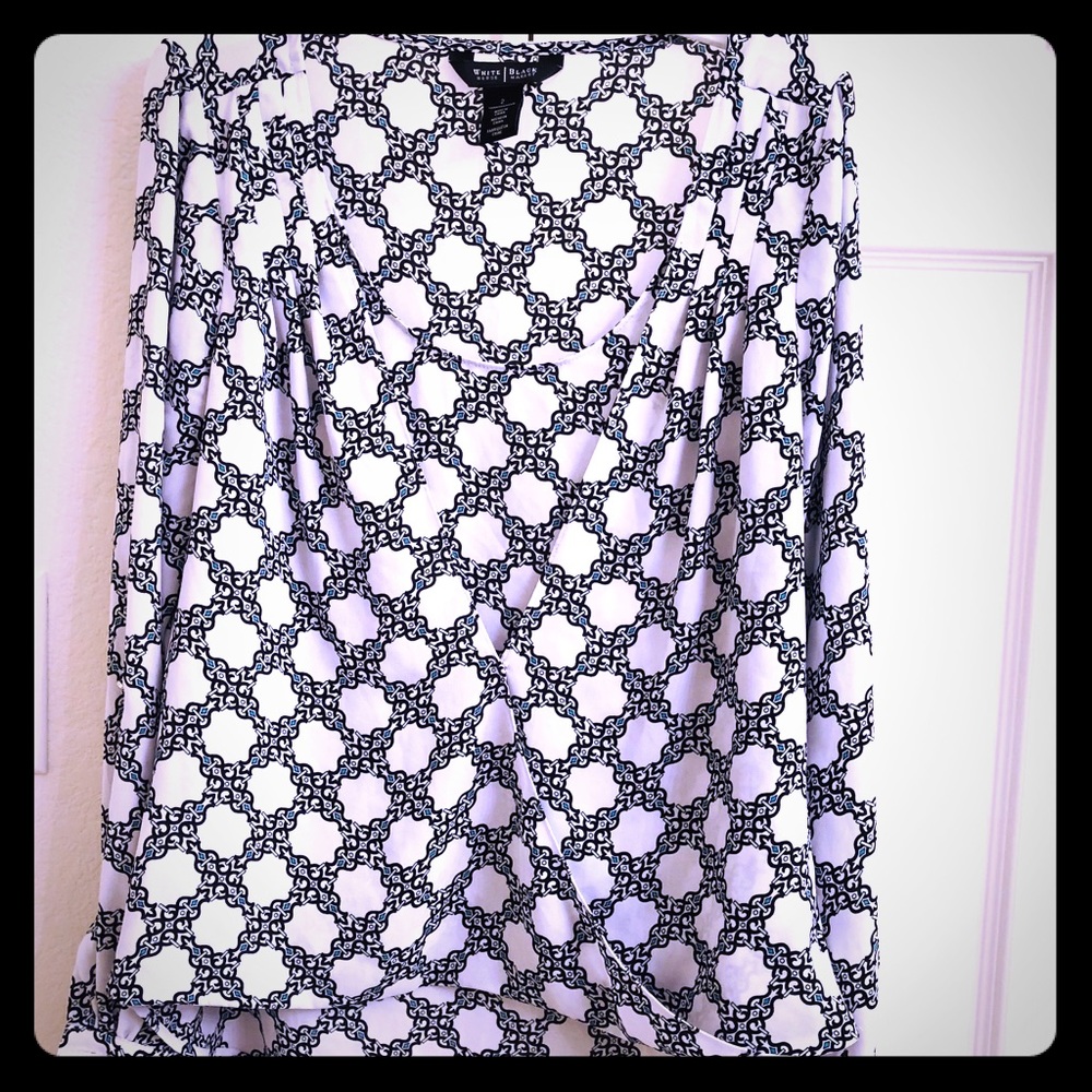WHBM Beautiful Blouse White, Black & Green, Size 2
